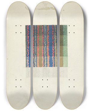 Triptych art skateboard deck of Elizabeth Moutal Shaker Rug Material_2 by Elizabeth Moutal