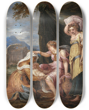 Triptych art skateboard deck of David Teniers The Younger Birth Of Jupiter by David Teniers The Younger (1610-1690)
