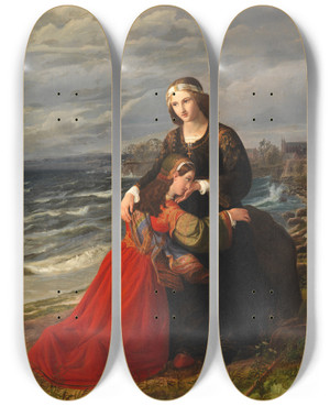 Triptych art skateboard deck of Dankvart Dreyer The Abandoned Daughters Of The Lord High Constable Stig Andersen Hvide by Dankvart Dreyer (1816-1852)