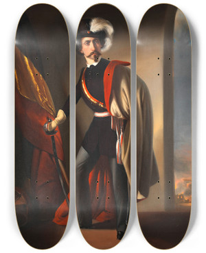 Triptych art skateboard deck of Josef Matthias Aigner Selbstbildnis Als Kommandant Der Akademischen Legion by Josef Matthias Aigner (1818-1886)