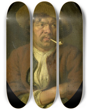 Triptych art skateboard deck of Ary De Vois The Smoker by Ary de Vois (1632-1680)