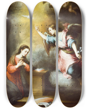 Triptych art skateboard deck of Bartolom Estebn Murillo The Annunciation by Bartolome Esteban Murillo (1617-1682)