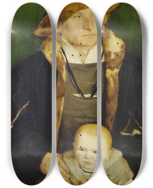 Triptych art skateboard deck of Barthel Beham Portrait Of Hans Urmiller And His Son by Barthel Beham (1502-1540)