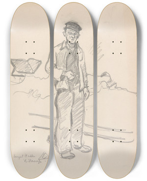 Triptych art skateboard deck of Ivan Ivanec Szkic Pochylonego Mczyzny by Ivan Ivanec (1893-1946)