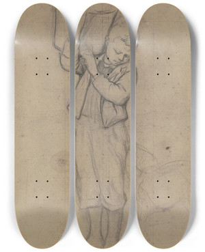 Triptych art skateboard deck of Otto Scholderer Boy With Goat by Otto Scholderer (1834-1902)
