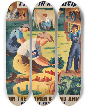 Triptych art skateboard deck of Hubert Morley Pitch In And Help by Hubert Morley (20-)