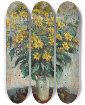 Triptych art skateboard deck of Claude Monet Jerusalem Artichoke Flowers by Claude Monet (1840-1926)