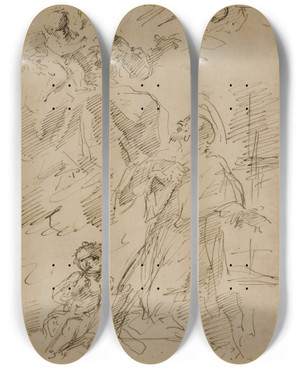 Triptych art skateboard deck of Gaspare Diziani Jomfru Maria Med Barnet I Skyerne Den Hellige Johannes Af Nepomuk Nedenunder by Gaspare Diziani (1689-1767)