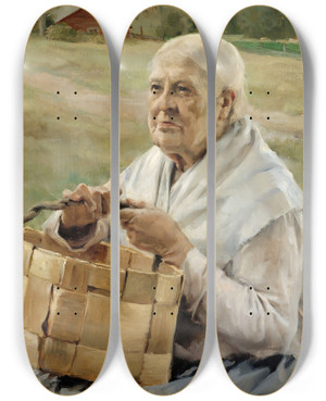 Triptych art skateboard deck of Albert Edelfelt Old Woman With A Chip Basket by Albert Edelfelt (1854-1905)