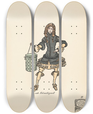 Triptych art skateboard deck of Ernst Stern Der Erste Schneidergesell by Ernst Stern (1876-1954)