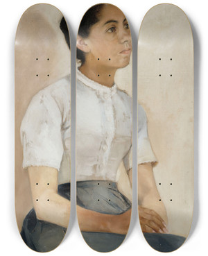 Triptych art skateboard deck of Beda Stjernschantz Girl Sitting by Beda Stjernschantz (1867-1910)