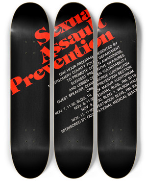 Triptych art skateboard deck of National Institutes Of Health Sexual Assault Prevention by National Institutes Of Health (1887)