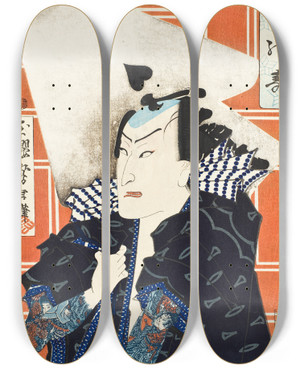 Triptych art skateboard deck of Tsukioka Yoshitoshi The Actor Nakamura Shikan Iv And The Se Troupe by Tsukioka Yoshitoshi (1839-1892)