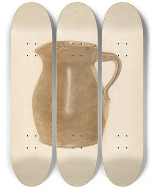 Triptych art skateboard deck of Lucille Pettijohn Stoneware Pitcher by Lucille Pettijohn