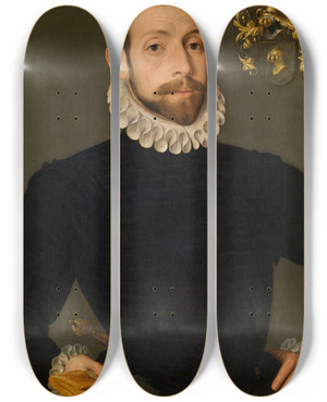 Triptych art skateboard deck of Pieter Pourbus Olivier Nieulant by Pieter Pourbus (1523-1584)