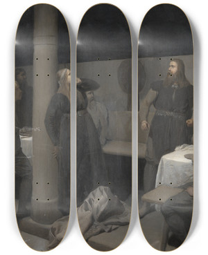 Triptych art skateboard deck of August Malmstrm Hallgerds Slap Illustration For Njals Saga Ch 48 by August Malmstrom (1829-1901)