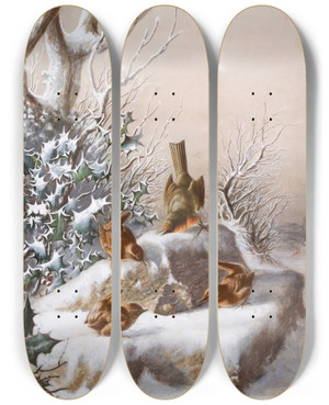 Triptych art skateboard deck of Harry Bright Under Siege by Harry Bright (1846-1895)