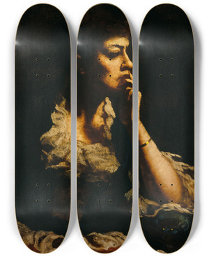 Triptych art skateboard deck of Eastman Johnson Portrait Of Mrs Eastman Johnson by Eastman Johnson (1824-1906) Triptych art skateboard deck of Eastman Johnson Portrait Of Mrs Eastman Johnson by Eastman Johnson (1824-1906)