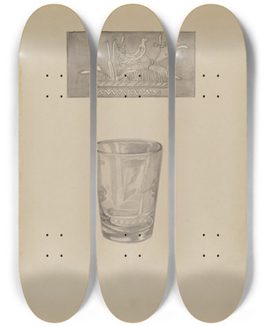 Triptych art skateboard deck of Gertrude Lemberg Whiskey Glass by Gertrude Lemberg (20-)