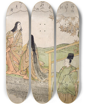 Triptych art skateboard deck of Katsukawa Shunsh The Syllable I by Katsukawa Shunsho (1726-1792)