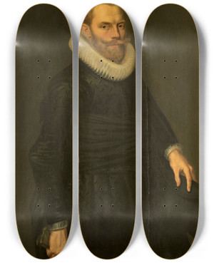 Triptych art skateboard deck of Cornelis Van Der Voort Portrait Of Dirck Hasselaer by Cornelis van der Voort (1575-1624)