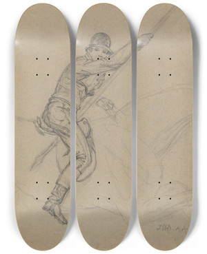Triptych art skateboard deck of James Ward Sir Charles Blunt Hunting The Boar And Escaping From The Tiger by James Ward (1769-1859)