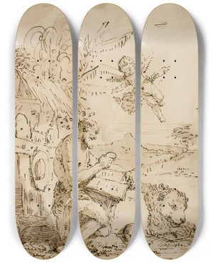 Triptych art skateboard deck of Francesco Fontebasso Den Hellige Hieronymus I Rkenen by Francesco Fontebasso (1707-1769)