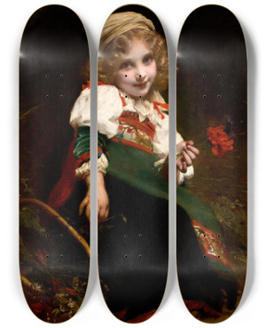 Triptych art skateboard deck of Etienne Adolphe Piot The Little Flower Gatherer by Etienne Adolphe Piot (1825-1910)