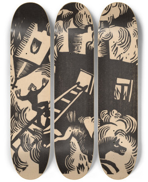 Triptych art skateboard deck of Maria Uhden Burning House_2 by Maria Uhden (1892-1918)