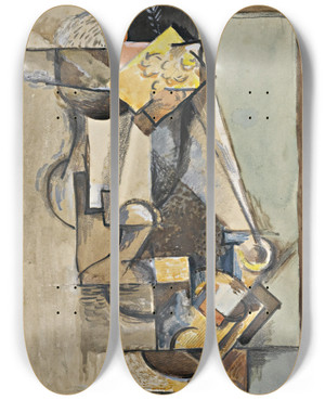 Triptych art skateboard deck of Antonin Prochzka Still Life With Vase And Flower by Antonin Prochazka (1882-1945)