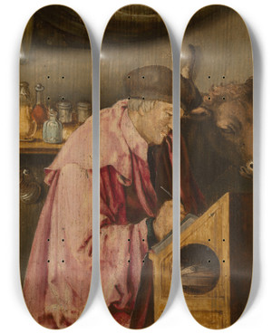 Triptych art skateboard deck of Lucas Van Leyden Saint Luke_2 by Lucas Van Leyden (1494-1533)