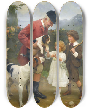 Triptych art skateboard deck of Arthur John Elsley Pick Of The Litter by Arthur John Elsley (1860-1952)