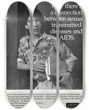 Triptych art skateboard deck of Centers For Disease Control And Prevention Why There Is A Connection Between Sexually Transmitted Diseases And Aids by Centers for Disease Control and Prevention (1946)