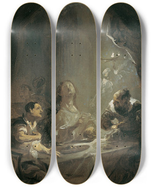 Triptych art skateboard deck of Joseph Winterhalder The Younger Christus In Emmaus by Joseph Winterhalder the younger (1743-1807)