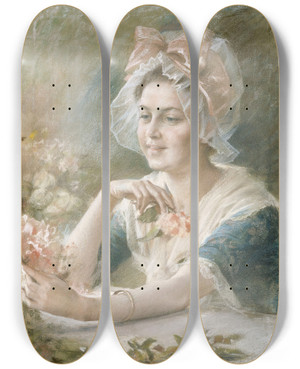 Triptych art skateboard deck of Albert Edelfelt Flower Girl_1 by Albert Edelfelt (1854-1905)
