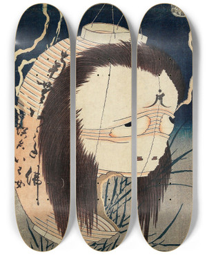 Triptych art skateboard deck of Katsushika Hokusai The Lantern Ghost Iwa by Katsushika Hokusai (1760-1849)