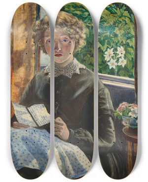 Triptych art skateboard deck of Peter Paul Marshall A Letter From Home by Peter Paul Marshall (1830-1900)