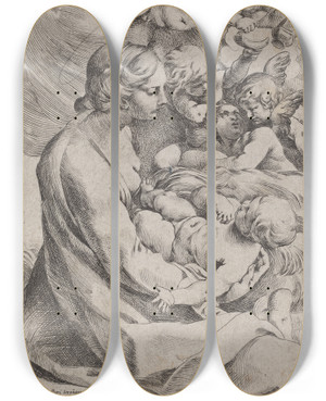 Triptych art skateboard deck of Ludovico Carracci Madonna And Child With Angels_2 by Ludovico Carracci (1555-1619)