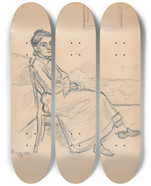 Triptych art skateboard deck of Ivan Ivanec Kobieta Siedzca Na Krzele We Wntrzu Z Oknem by Ivan Ivanec (1893-1946)