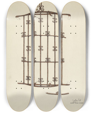 Triptych art skateboard deck of Geoffrey Holt And Harry Mann Waddell Iron Window Grille by Geoffrey Holt And Harry Mann Waddell