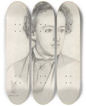 Triptych art skateboard deck of William Holman Hunt Portrait Head Of Sir John Everett Millais 18291896 by William Holman Hunt (1827-1910)