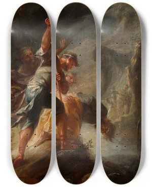 Triptych art skateboard deck of Johann Wolfgang Baumgartner Das Martyrium Des Heiligen Desius by Johann Wolfgang Baumgartner (1712-1761)