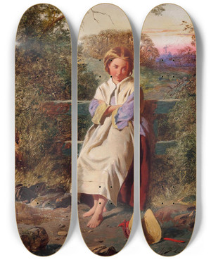 Triptych art skateboard deck of William Henry Midwood Faraway Thoughts by William Henry Midwood (1833-1888)