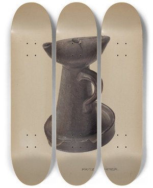 Triptych art skateboard deck of Fritz Boehmer Lamp_1 by Fritz Boehmer
