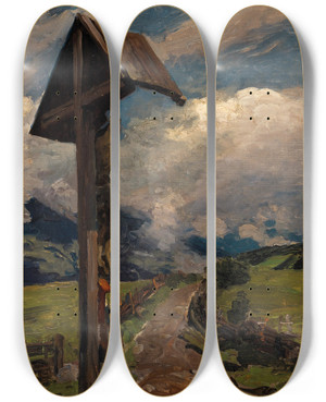 Triptych art skateboard deck of Alexander Koester A Wayside Shrine by Alexander Koester (1864-1932)