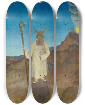 Triptych art skateboard deck of Hjalmar Sderberg The Horned Moses by Hjalmar Soderberg (1869-1941)