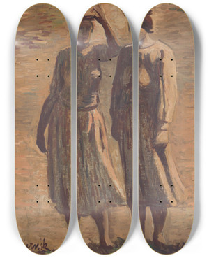 Triptych art skateboard deck of Cyprin Majernk Water Bearers by Cyprian Majernik (1909-1945)