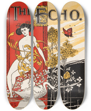Triptych art skateboard deck of Larry Landers The Echo Chicago June 15 1895 by Larry Landers (19-20-)