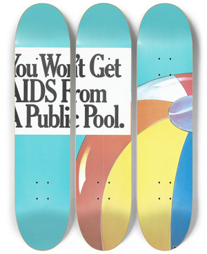 Triptych art skateboard deck of Centers For Disease Control And Prevention You Wont Get Aids From A Public Pool by Centers for Disease Control and Prevention (1946)