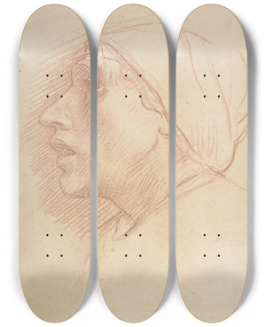 Triptych art skateboard deck of Alphonse Legros Head Of A Woman by Alphonse Legros (1837-1911)